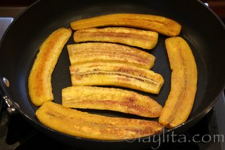 Cook or fry the plantains until golden on each side