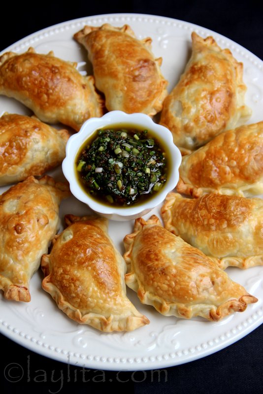 Empanadas filled with asparagus, fava beans, peas and goat cheese