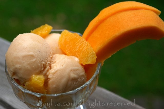 Serve the frozen yogurt with fresh fruit slices