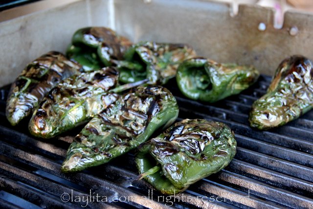 Grilling poblano peppers
