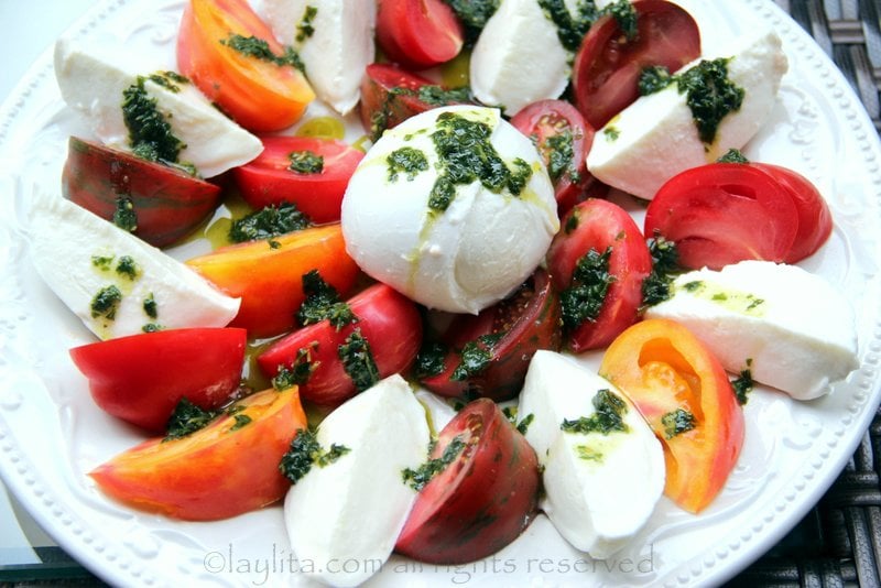 You can also place a ball of fresh mozarella in the center and arrange quartered tomatoes around it