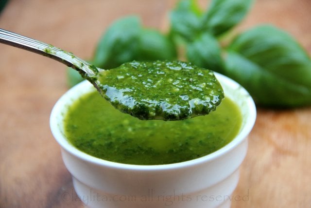 Homemade basil, garlic and olive oil sauce