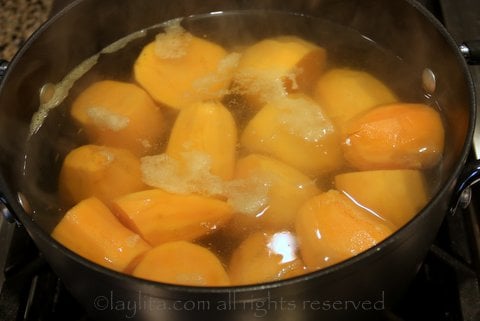 Boil the sweet potatoes until soft