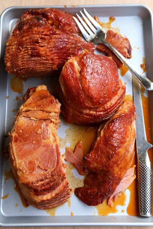 Baked smoked ham with orange chipotle sauce