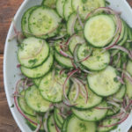 Cucumber salad with red onions, lime and cilantro