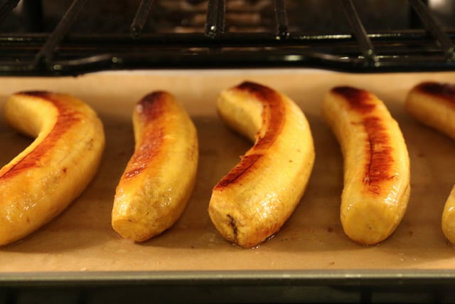 Turn the plantains over and bake for another 15 minutes or until golden