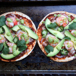 Shrimp tortilla pizzas