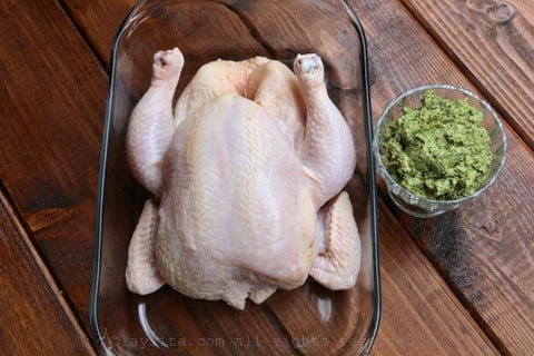 Whole chicken and chimichurri butter