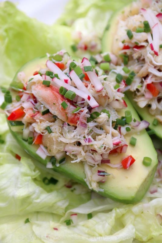 Avocados filled with crab salad