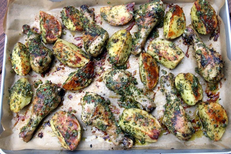 Chimichurri roasted drumsticks with potatoes
