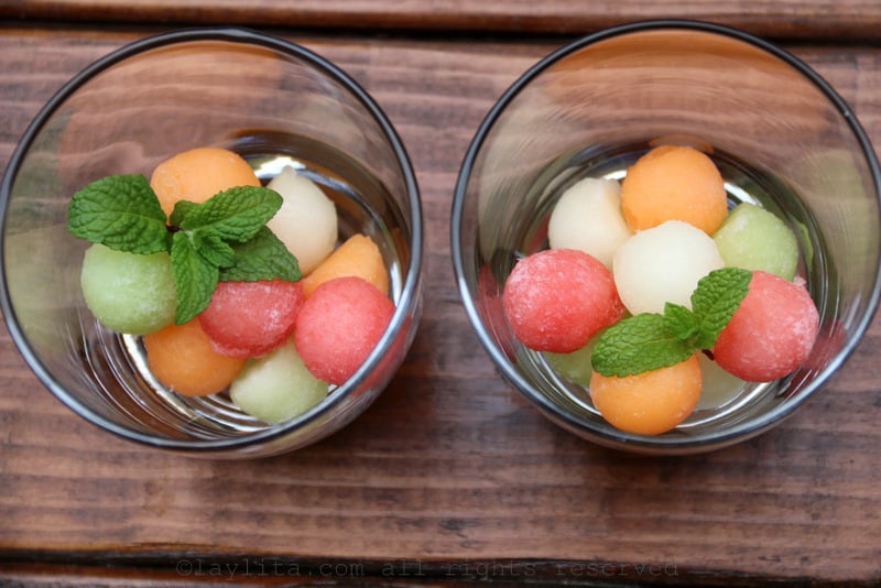 The melon ice cubes can be used for cocktails