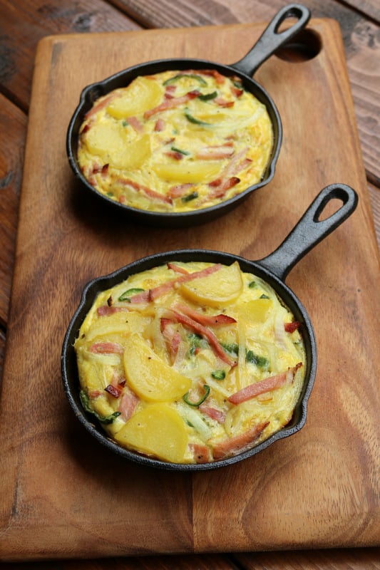Baked Spanish tortillas with potato and ham