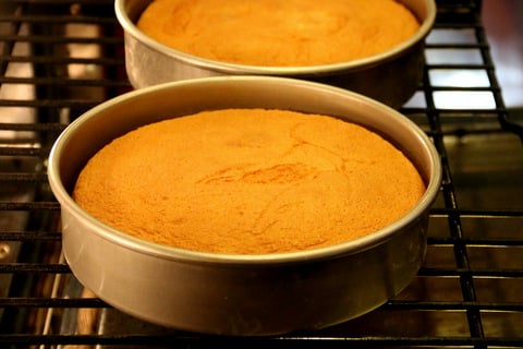 Bake the cakes at 350F for 25 to 30 minutes