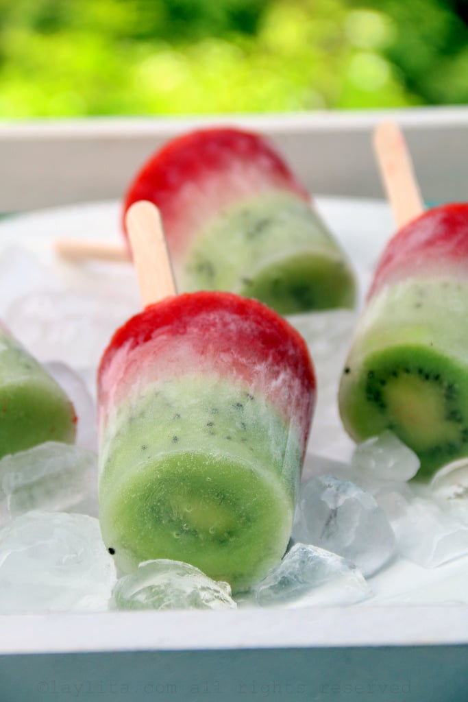 Fruity paletas made with kiwi, lime, and strawberry