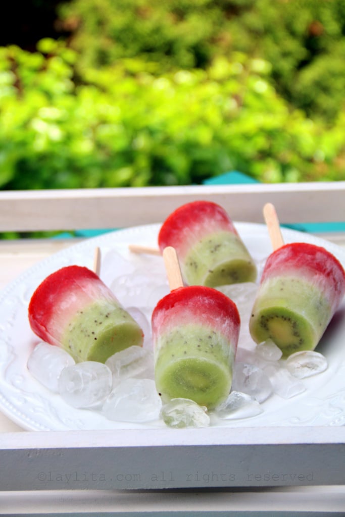 Kiwi lime and strawberry popsicles or paletas