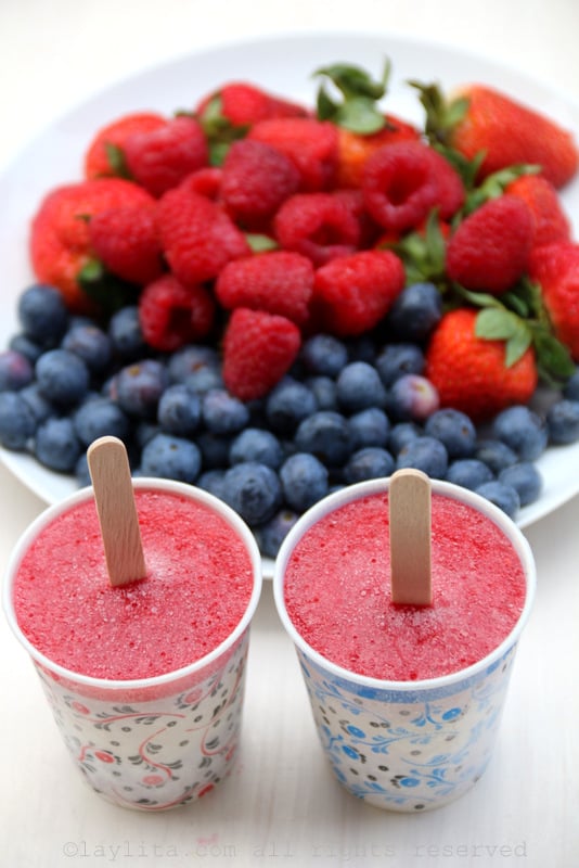 Fruity red white and blue popsicles
