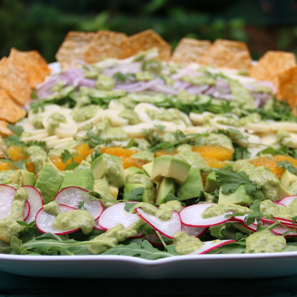 Mixed salad with avocado cilantro dressing