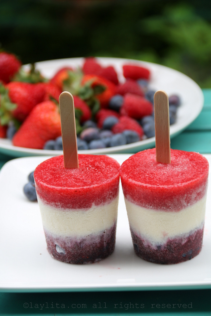 Patriotic red white and blue popsicles