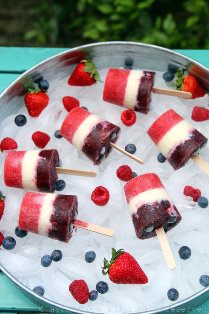 Popsicles or paletas with red white and blue layers