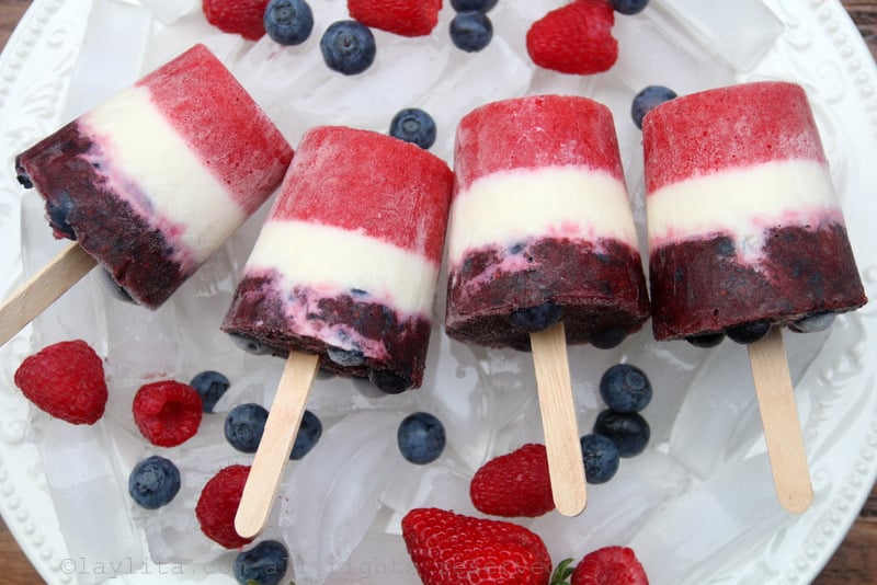 Patriotic red, white and blue popsicles