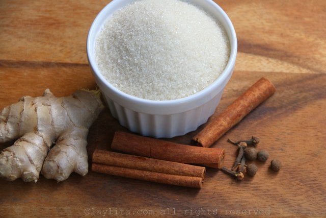 Ginger, spices and sugar to make simple syrup