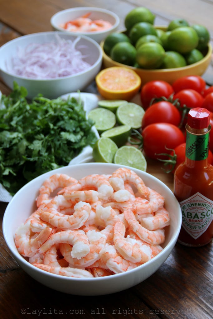 Ingredients for Blood Mary shrimp ceviche