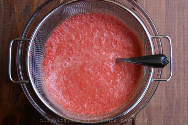 Strain the blended tomato mix and save until needed