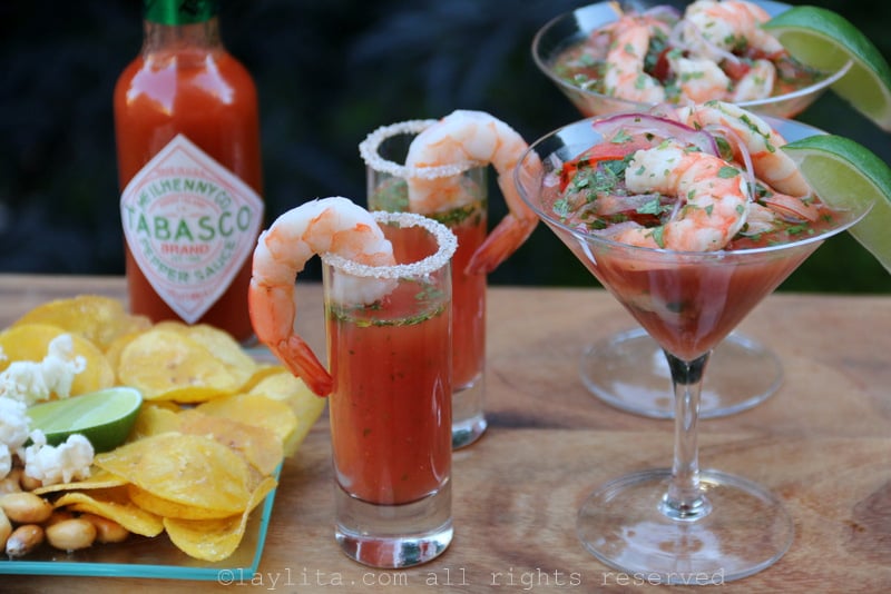 Spicy Bloody Mary shrimp cocktails