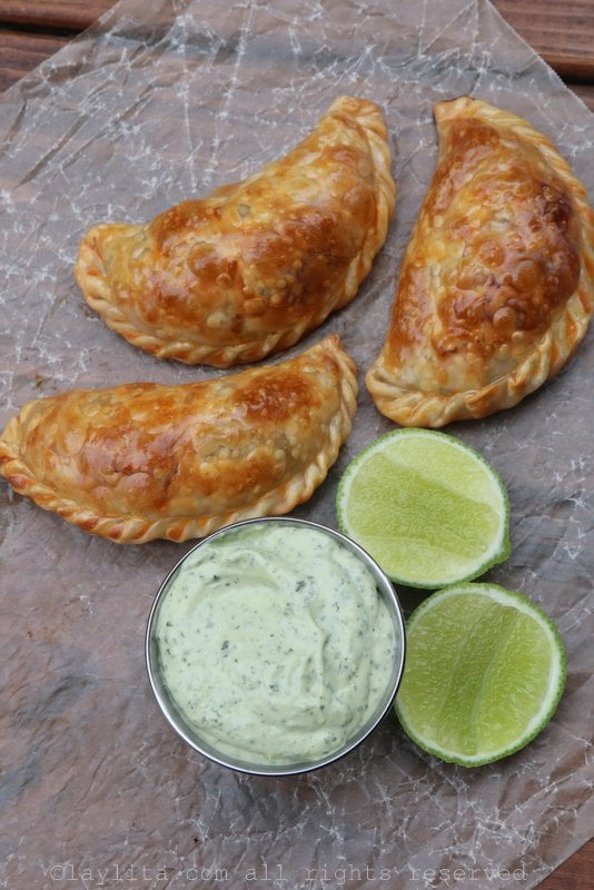 Empanadas with avocado dipping sauce