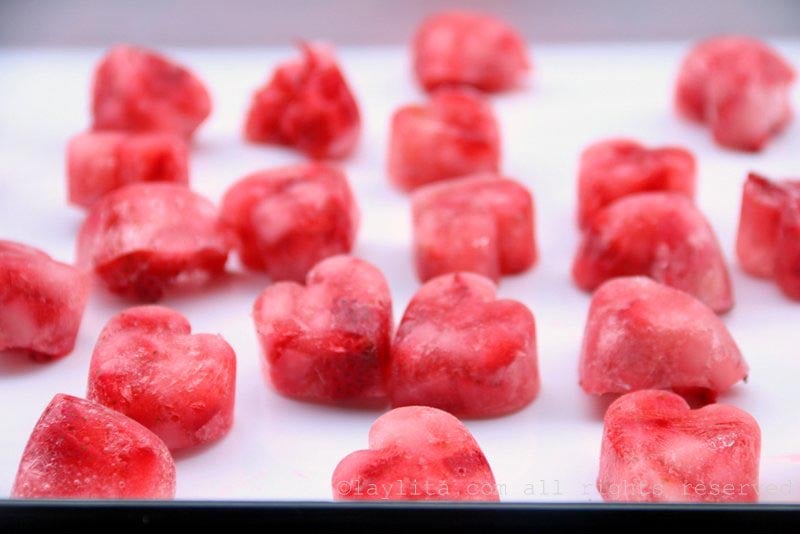 Champagne and strawberry ice cubes