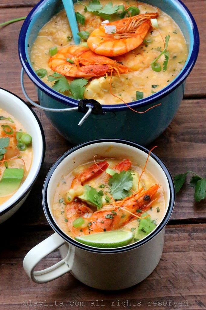 Ecuadorian locro style shrimp and corn chowder