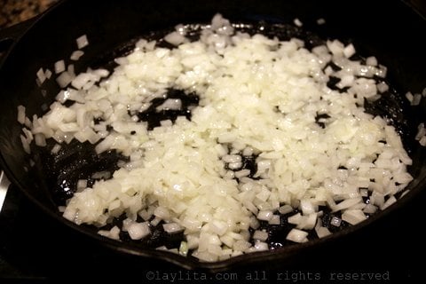 Cook the diced onions until soft