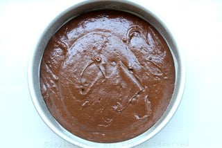 Pour the cake batter into a lightly greased pan and bake at 350F for 30-45 minutes