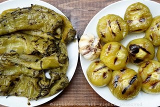 Roasted hatch green chiles, roasted tomatillos and roasted garlic