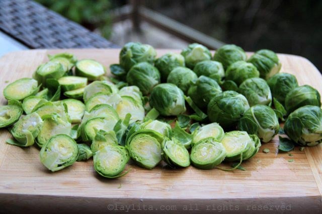 Slice the brussels sprouts