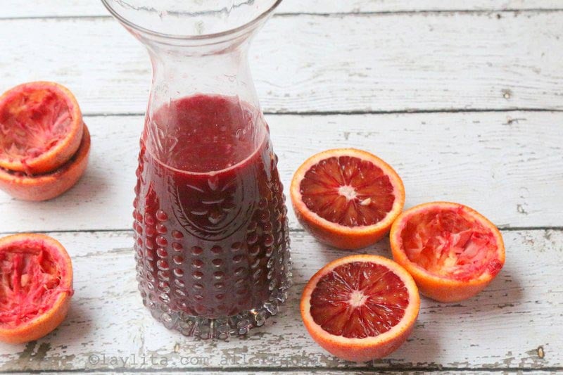 Blood orange juice to make a spiced cocktail