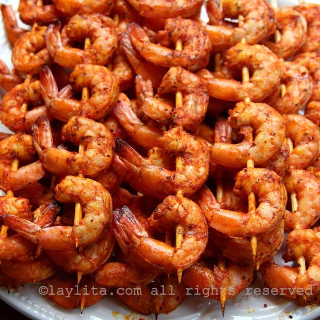 Latin style grilled shrimp skewers