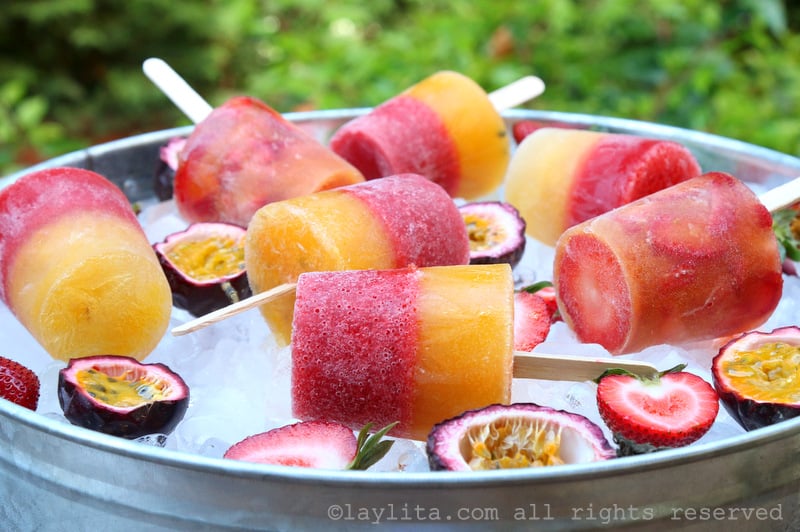 Strawberry passion fruit popsicles