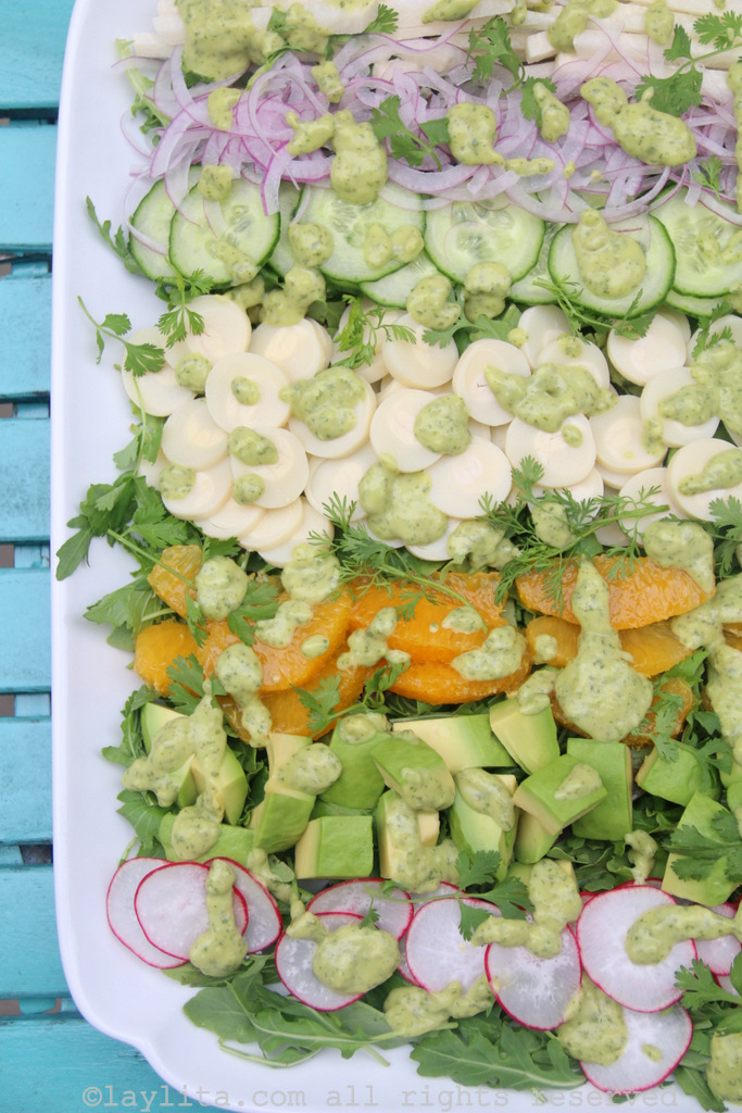 Latin chopped salad with avocado cilantro lime dressing