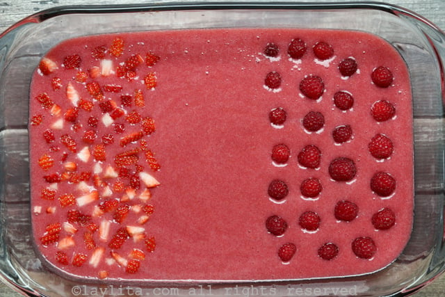 Fresh strawberry raspberry gelatin