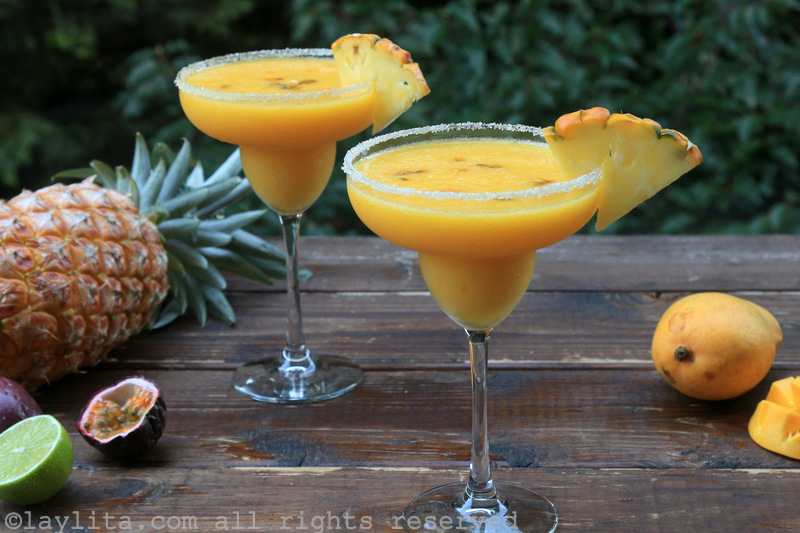Tropical pineapple mango passion fruit cocktails
