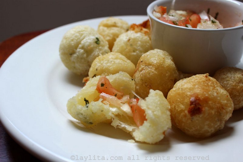 Brazilian fried cassava balls filled with cheese