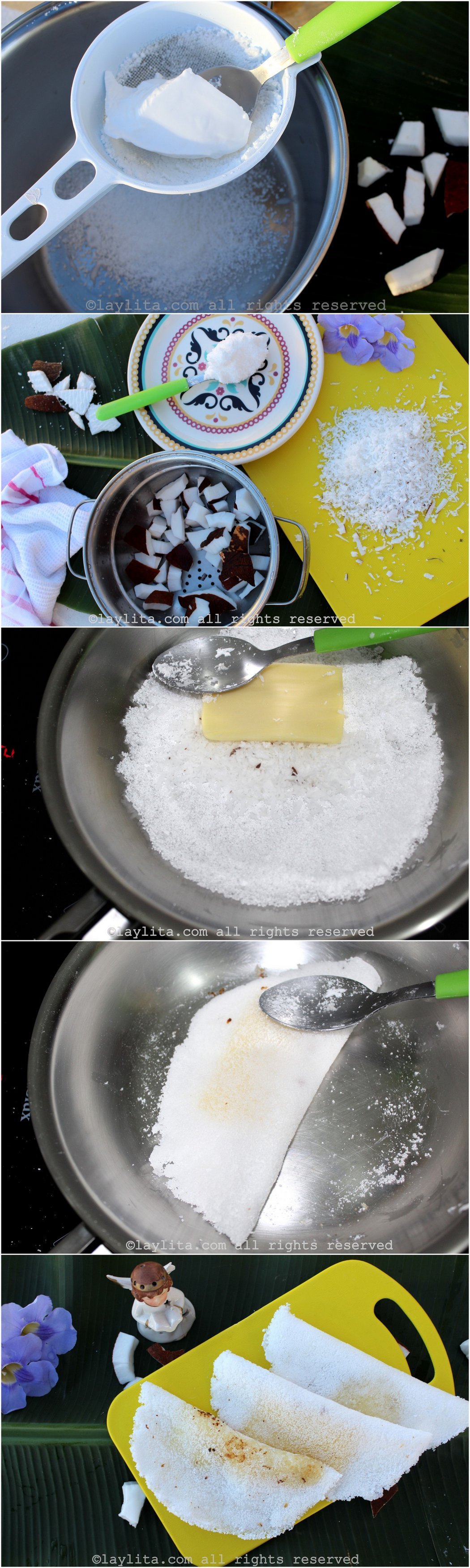 Step by step preparation for Brazlian tapioca crepes