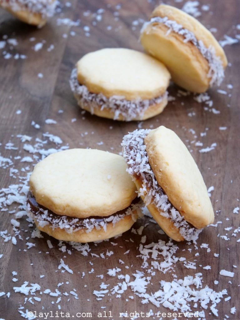 Alfajores cookies filled with dulce de leche