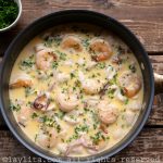 Mixed seafood in a creamy garlic wine sauce