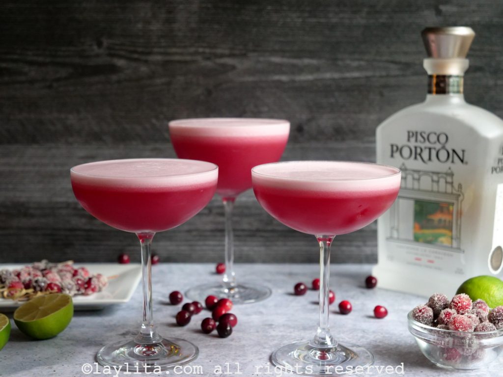 Cranberry sour cocktail with Peruvian pisco