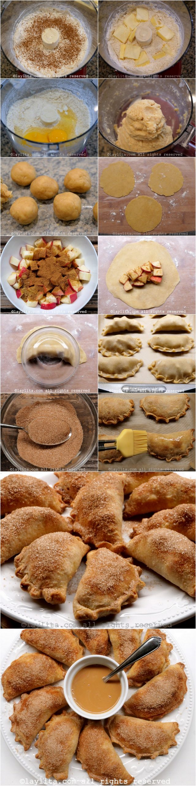 Step by step preparation for homemade apple empanadas or baked fruit turnovers