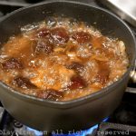 Making a gravy sauce with white wine plan sauces, prunes, and shallots