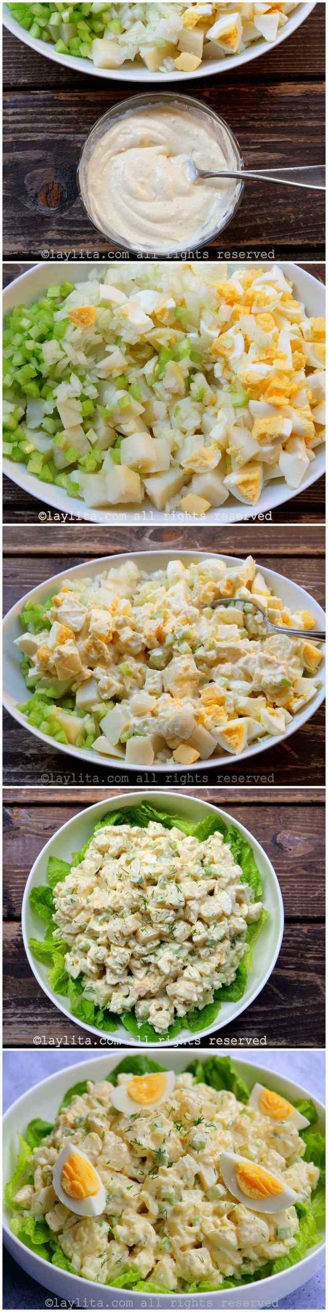 Step by step preparation for potato and egg salad recipe