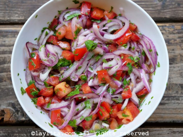 Lime marinated tomato and onions with cilantro